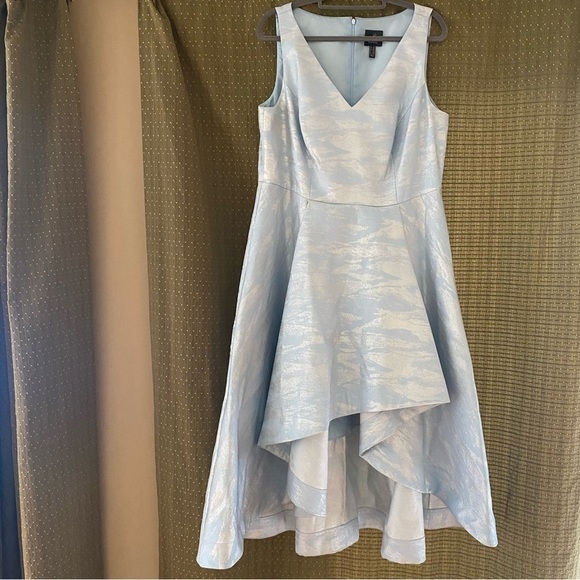 Adrianna Papell Women's Blue Silver Metallic Jacquard High Low Gown Dress 16 W - Picture 4 of 14